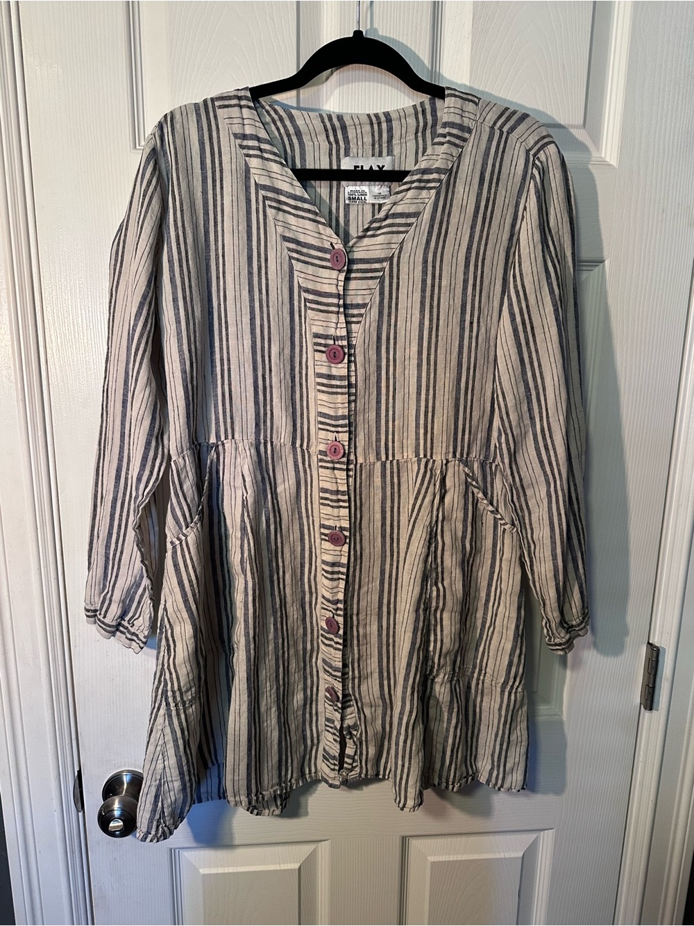 Flax Cream & Black Striped Button-Front Linen Tunic